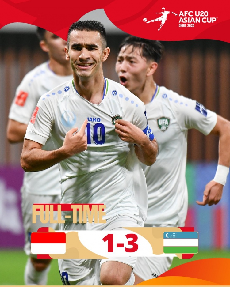  烏茲別克斯坦U20隊(duì)3-1印尼U20隊(duì)兩連勝晉級(jí)8強(qiáng)，印尼U20隊(duì)出局