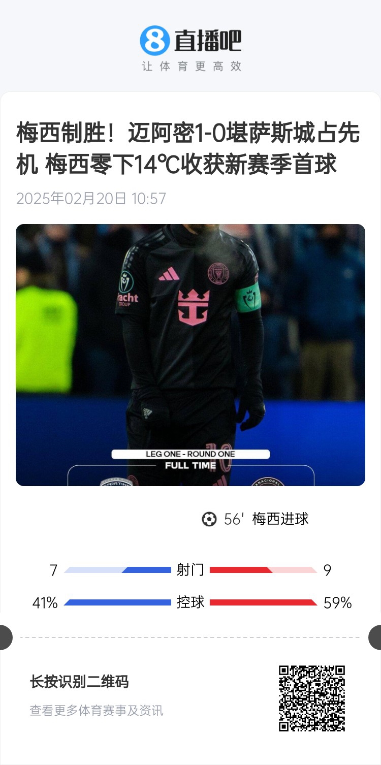  冰火兩重！梅西上一場-14℃進球，本場美職聯(lián)21°C