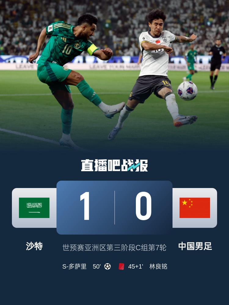  1-0小勝國足終結(jié)沙特在18強賽191天的進球荒，上次進球也是戰(zhàn)國足